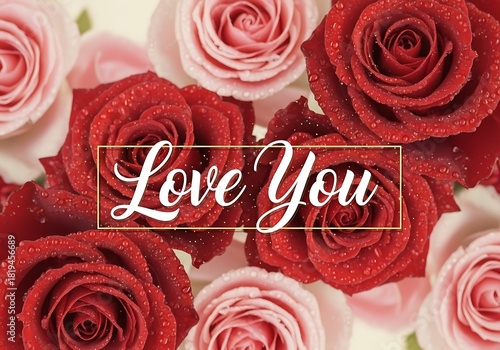 Romantic red and pink roses with love you message