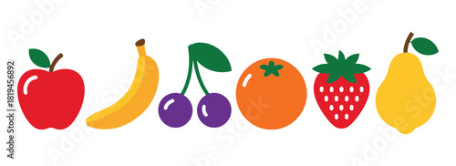 A variety of colorful fruits are displayed in a row.