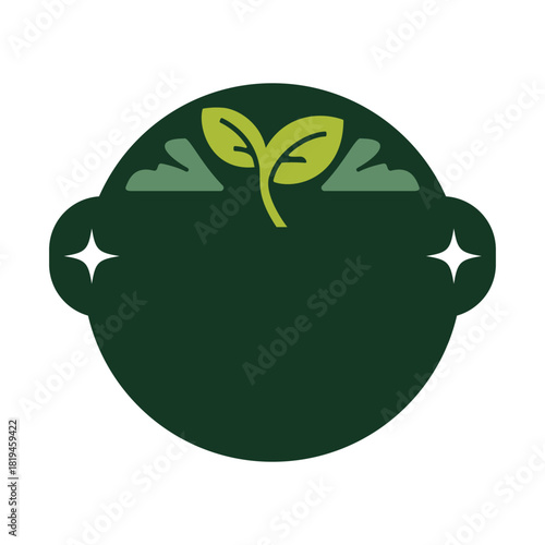 Green plant label with leaves on a white background organic emblem growing for food agriculture nature botany and environment brand