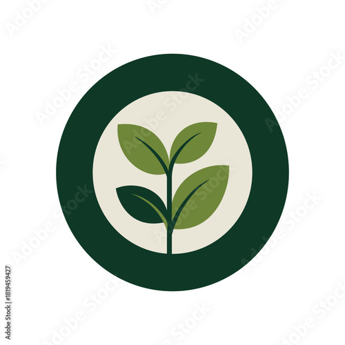 Circle plant logo with leaves in flat vector design on white background organic growing for agriculture nature food and botany brand