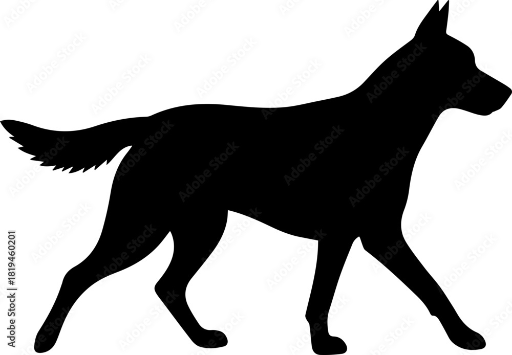 Fototapeta premium Dynamic silhouette of a confident dog in motion, perfect for modern pet branding and veterinary services seeking a sleek, professional look.
