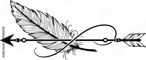 Elegant feather and arrow infinity symbol design for a free spirited journey and eternal connection, a beautiful tribal motif.