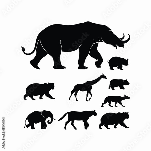 Set of wild and domestic animal silhouettes vector collection