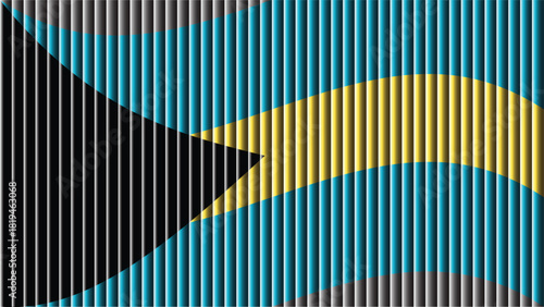 The flag of the bahamas displaying an aquamarine field with black and gold elements