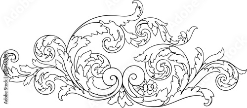 Elegant baroque flourish design with intricate scrollwork and floral motifs, perfect for decorative invitations and classic branding elements.