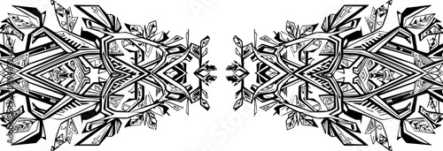 Intricate black and white abstract pattern with organic floral elements, perfect for decorative backgrounds and artistic designs