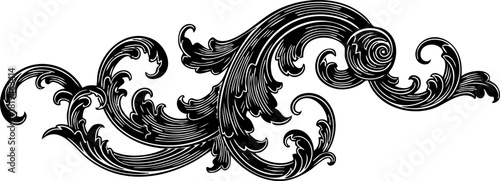 Elegant black scrollwork flourishes create a decorative baroque flourish perfect for sophisticated design projects and classic invitations