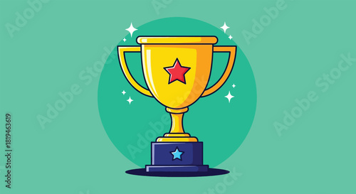 Shiny Golden Trophy Cup with Red Star Award Illustration.