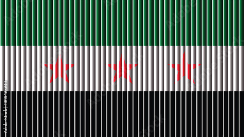 The national flag of syria featuring horizontal bands of red white and black with stars