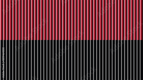 A striking visual composition of vertical red and black stripes dominating the entire frame