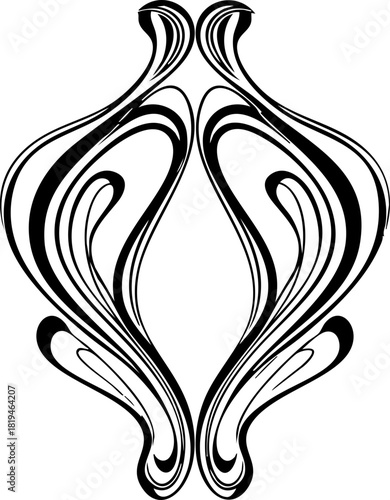 Elegant Art Nouveau flourish design with flowing organic lines and intricate decorative elements, perfect for vintage invitations or sophisticated branding