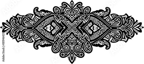 Intricate black ornate border design with symmetrical patterns and flowing lines, perfect for elegant invitations and sophisticated branding.