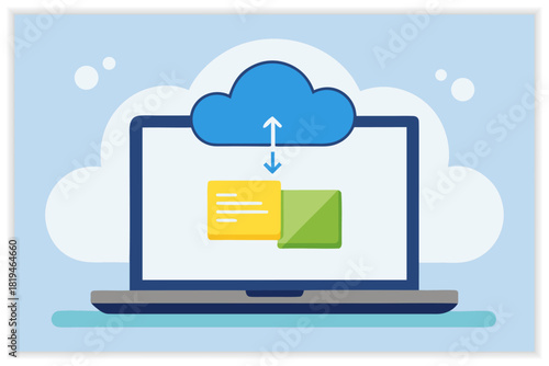 Cloud Storage Illustration Set Secure Data Backup, Cloud Computing, File Management Vector