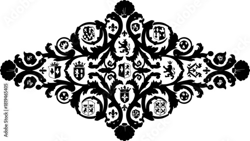 Elegant heraldic crest design, vintage decorative emblem, great for royal family history projects and historical designs with majestic appeal and classic style