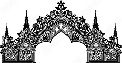 Intricate gothic archway with ornate floral detailing, evoking historical grandeur and architectural elegance for sophisticated designs.