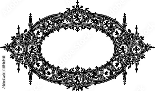 Exquisite ornate oval frame design with intricate gothic elements, perfect for elegant invitations, vintage certificates, and luxury branding projects.