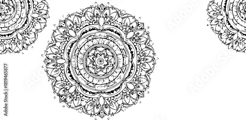 Intricate black and white mandala designs evoke spiritual calm and artistic beauty perfect for meditation or decorative backgrounds