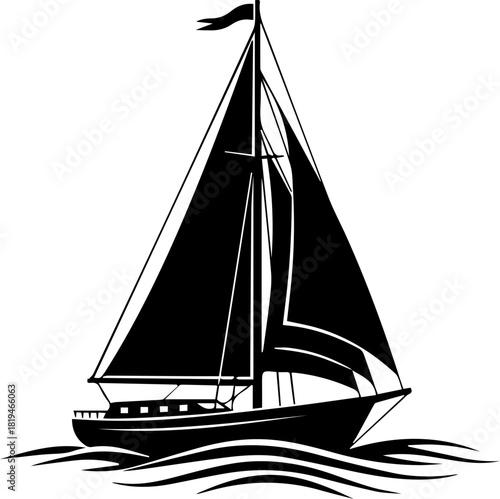 Elegant sailboat glides through ocean waves under full sail, evoking freedom and adventure on the open water, perfect for travel and leisure themes.