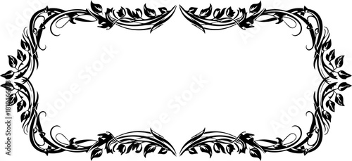 Elegant black floral border design for invitations, cards, and decorative projects, adding vintage charm and sophisticated flair to any creation.