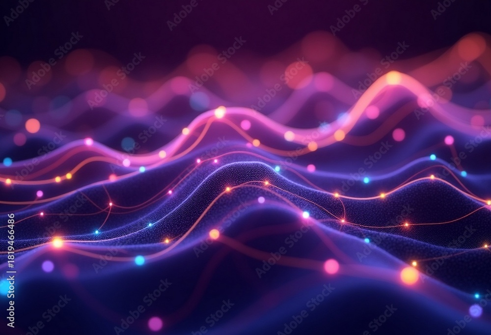 Naklejka premium Glowing Neural Waves in a Futuristic Digital Landscape