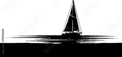 Dramatic silhouette of a sailboat gliding across choppy waters, invoking adventure and freedom on the open sea