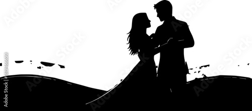 Elegant couple embracing in silhouette, celebrating love and commitment, perfect for wedding or romance themes.