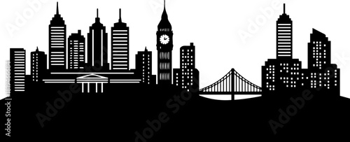 Dynamic city skyline silhouette showcases iconic landmarks and modern skyscrapers creating a vibrant urban landscape for commercial projects