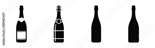 Illustration of the champagne bottle simple silhouette vector icon set. happy New Year 2026 vector icons collection.