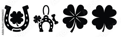 Illustration of the lucky charm simple silhouette vector icon set. happy New Year 2026 vector icons collection.
