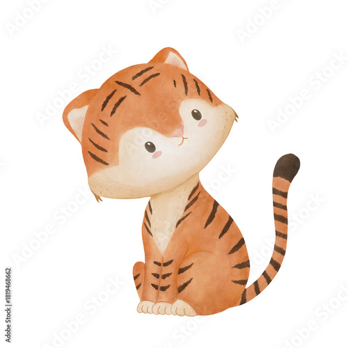 Watercolor cute tiger. Safari animal Illustration for kids