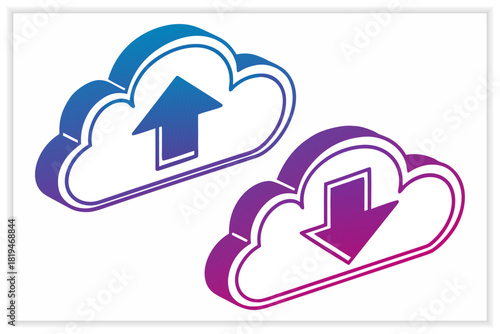 Cloud Storage Illustration Set Secure Data Backup, Cloud Computing, File Management Vector