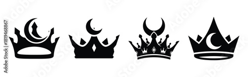 Illustration of the moon crown simple silhouette vector icon set. happy New Year 2026 vector icons collection.