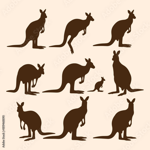 Kangaroo Silhouette Seamless Pattern Vector Design for textile and background