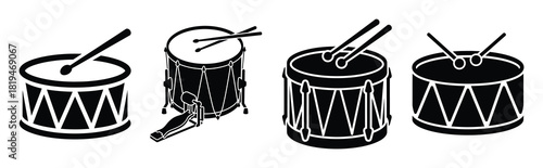Illustration of the party drum simple silhouette vector icon set. happy New Year 2026 vector icons collection.