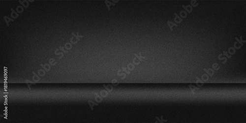 Empty black studio bg with limbo for product show. 3d render of room podium background with floor and wall. Simple scene with dark grey surface for goods presentation and black friday. 3D Illustration