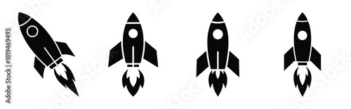 Illustration of the rocket fire simple silhouette vector icon set. happy New Year 2026 vector icons collection.