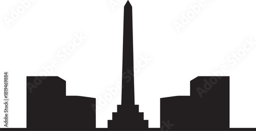National monument silhouette, famous landmark with tall obelisk and surrounding structures
