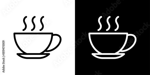 Minimal hot coffee icon with clean outline style, ideal for menus, beverages, barista themes, food apps, breakfast graphics, and modern UI design.
