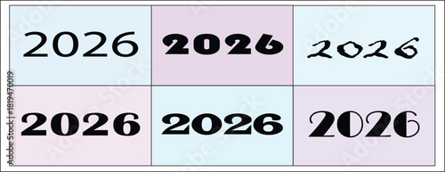 Minimal 2026 typography layout featuring diverse stylish fonts arranged in a clean geometric grid design, modern creative number art ideal for posters, branding and digital graphics