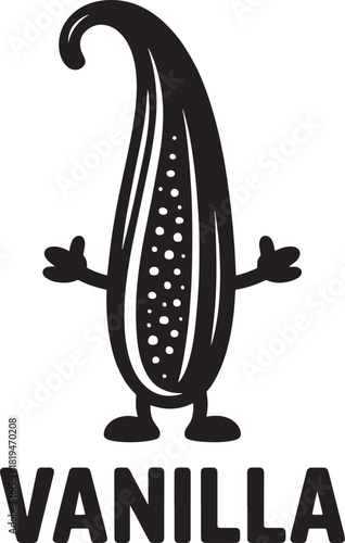 vanilla bean pod cartoon character with arms and legs isolated on transparent background