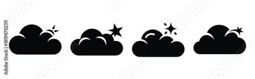 Illustration of the wish cloud simple silhouette vector icon set. happy New Year 2026 vector icons collection.