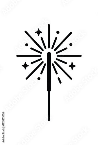 Sparkler with glowing tips black silhouette with sparks and line accents flat holiday light symbol