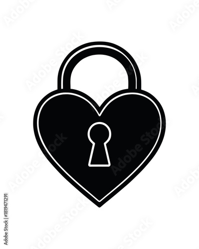 Heart lock with keyhole black silhouette with outline and detail lines valentine metaphor symbol