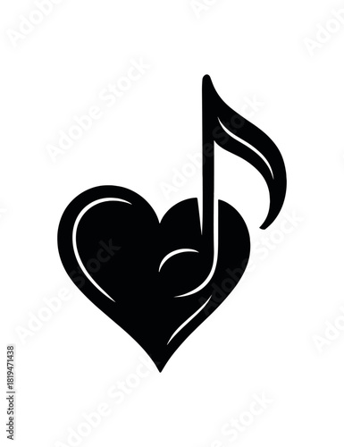 Heartshaped music note black silhouette with curve and line accents romantic sound symbol