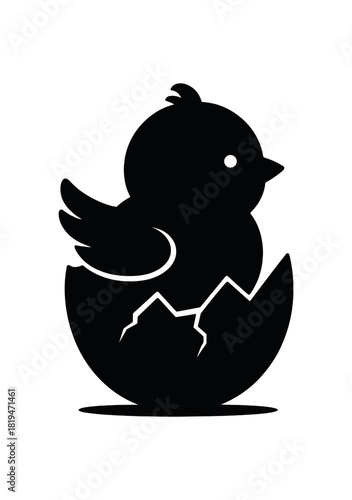 hatching from egg black silhouette with crack and wing line accents springtime symbol
