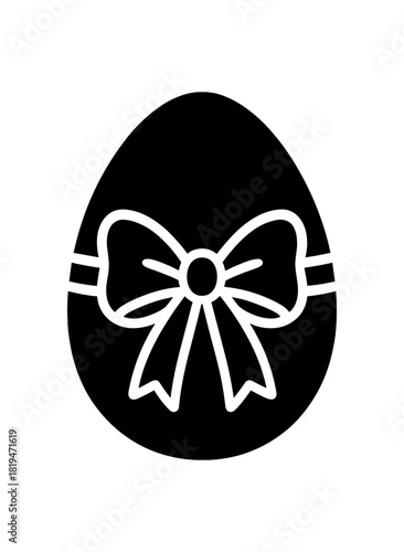 Tied ribbon around egg black silhouette with bow and curve lines decorative detail icon