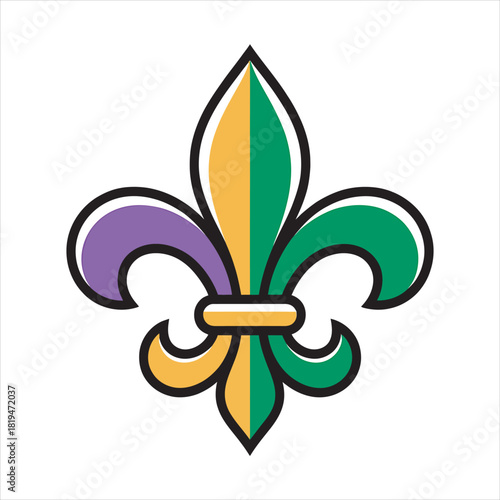 Fleur de lis displays distinct purple, gold, and green sections against a white background