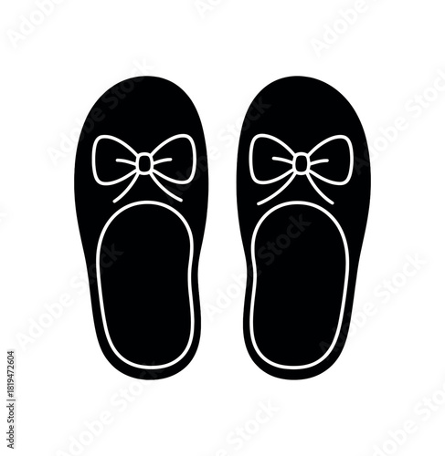 Slippers with ribbon black silhouette with sole and bow lines soft cozy home symbol