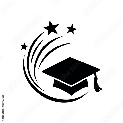 Stars trail with tassel motion black silhouette with arc and streak lines graduation celebration energy
