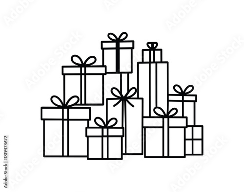 Stacked presents with ribbons black silhouette with box and bow lines gift abundance visual